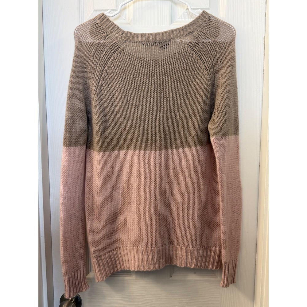 360‎ Cashmere Womens Colorblock Sweater Taupe Pink 100% Cashmere Small Relaxed - Picture 5 of 7